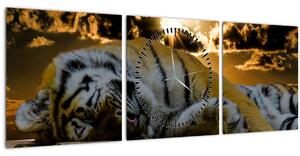 Tablou tigrul dormind (cu ceas) (90x30 cm)