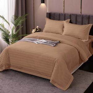 Lenjerie de pat dublu XXL Damasc Policoton dunga 1 cm, cearsaf pat 230x260 cm, pilota 200x230 cm, 4 piese Maro IMP17, Pucioasa