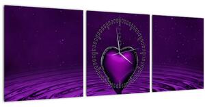 Tablou ci inima violetă (cu ceas) (90x30 cm)