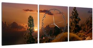 Tablou naturii cu apus de soare (cu ceas) (90x30 cm)