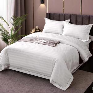 Lenjerie de pat dublu XXL Damasc Policoton dunga 1 cm, cearsaf pat 230x260 cm, pilota 200x230 cm, 4 piese Gri deschis IMP21, Pucioasa