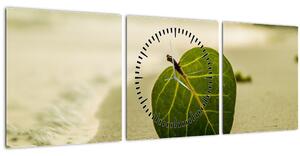 Tablou cu frunză în nisip (cu ceas) (90x30 cm)