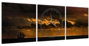 Tablou unei vele în apus de soare (cu ceas) (90x30 cm)