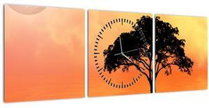 Tablou cu copac în apus de soare (cu ceas) (90x30 cm)