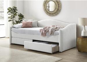 Pat 90x200 CAYDENCE, crem, stofa, cu spatiu depozitare, 99x216x94 cm