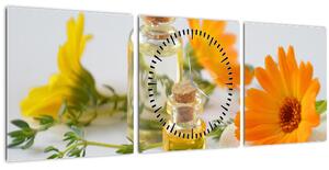 Tablou cu flori portocalii (cu ceas) (90x30 cm)