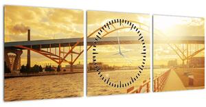Tablou cu pod și apus de soare (cu ceas) (90x30 cm)