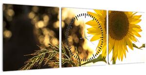 Tablou cu floarea soarelui (cu ceas) (90x30 cm)