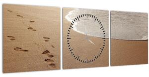 Tablou - urme în nisip și mare (cu ceas) (90x30 cm)