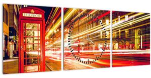 Tablou cu căsuța telefonică roșie din Londra (cu ceas) (90x30 cm)
