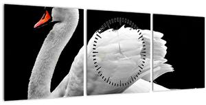 Tablou cu lebăda alb neagră (cu ceas) (90x30 cm)