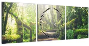 Tablou - trepte din lemn în pădure (cu ceas) (90x30 cm)