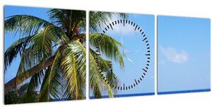 Tablou cu palmier pe plajă (cu ceas) (90x30 cm)