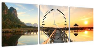 Tablou ponton din lemn (cu ceas) (90x30 cm)