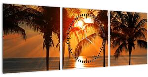 Tablou cu palmier în apus de soare (cu ceas) (90x30 cm)