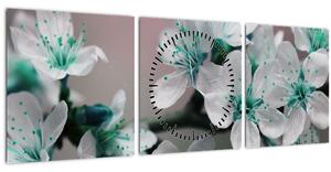 Tablou cu floare - turcoaz (cu ceas) (90x30 cm)