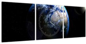 Tablou cu Luna și Pământul (cu ceas) (90x30 cm)