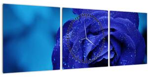 Tablou cu trandafir albastru (cu ceas) (90x30 cm)