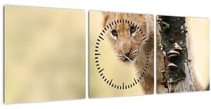 Tablou cu pui de leu (cu ceas) (90x30 cm)