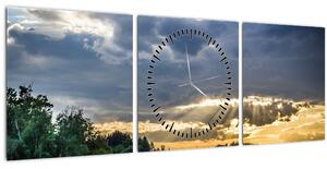 Tablou cu peisaj și raze de soare (cu ceas) (90x30 cm)