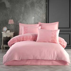 Lenjerie de pat dublu Jacquard 100% Bumbac 6 piese 240 x 260 cm, Elegant, Roz, Clasy VALINOR V5