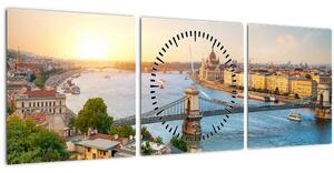 Tablou cu orașul Budapesta și râu (cu ceas) (90x30 cm)