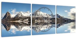 Tablou cu munți și reflectarea lor (cu ceas) (90x30 cm)