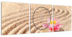 Tablou cu piatră și floare pe nisip (cu ceas) (90x30 cm)