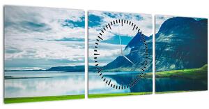 Tablou cu lac și munți (cu ceas) (90x30 cm)