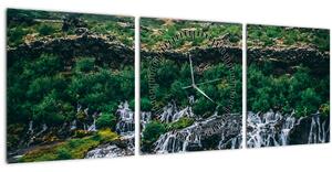 Tablou cu cascade în natură (cu ceas) (90x30 cm)
