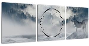 Tablou cu lupi (cu ceas) (90x30 cm)