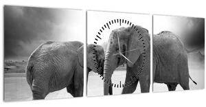 Tablou cu elefanți (cu ceas) (90x30 cm)