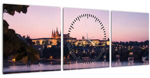 Tablou cu palatul din Praga și Vltava (cu ceas) (90x30 cm)