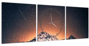 Tablou cu cerul nocturn și munți (cu ceas) (90x30 cm)