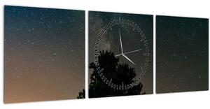 Tablou cu cerul nocturn și copaci (cu ceas) (90x30 cm)