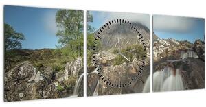 Tablou cu cascadele și munți (cu ceas) (90x30 cm)