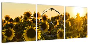 Tablou cu lan de floarea soarelui (cu ceas) (90x30 cm)