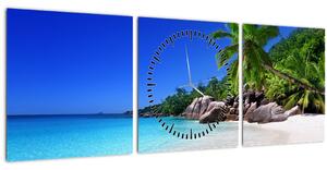 Tablou cu plaja pe insula Praslin (cu ceas) (90x30 cm)