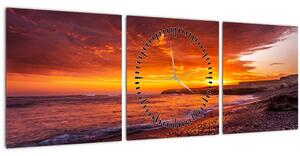 Tablou cu apus de soare la mare (cu ceas) (90x30 cm)