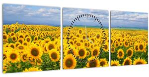 Tablou cu lan de floarea soarelui (cu ceas) (90x30 cm)