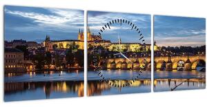 Tablou cu palatul din Praga și podul lui Carol (cu ceas) (90x30 cm)