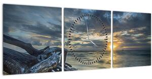 Tablou cu marea în apus de soare (cu ceas) (90x30 cm)
