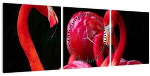 Tablou cu flamengo roșii (cu ceas) (90x30 cm)