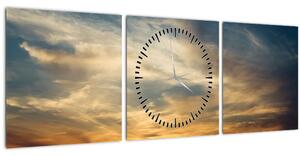 Tablou cu apus de soare (cu ceas) (90x30 cm)