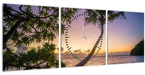 Tablou cu palmier pe plajă (cu ceas) (90x30 cm)