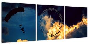 Tablou cu parașutiști în ceruri (cu ceas) (90x30 cm)