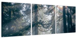 Tablou cu copaci și soarele translucind (cu ceas) (90x30 cm)