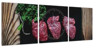 Tablou cu carne pe farfurie (cu ceas) (90x30 cm)