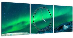 Tablou cu oameni la Aurora borealis (cu ceas) (90x30 cm)