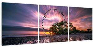 Tablou cu plajă în apus de soare (cu ceas) (90x30 cm)